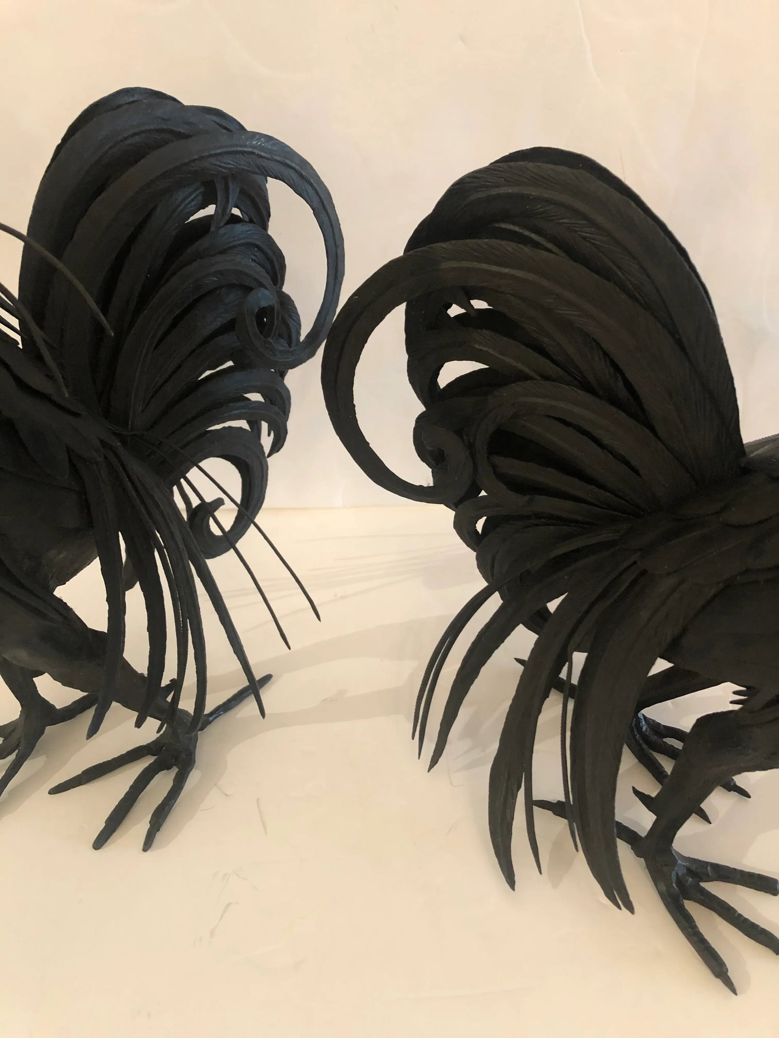 Hand Forged Iron Rooster Sculptures -A Pair - 4