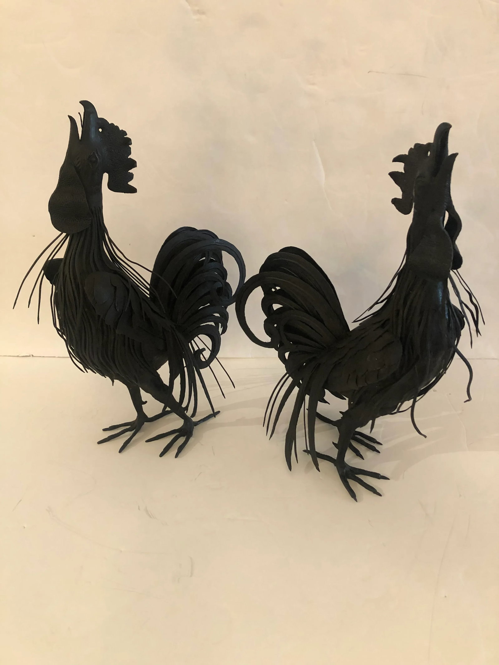 Hand Forged Iron Rooster Sculptures -A Pair - 6