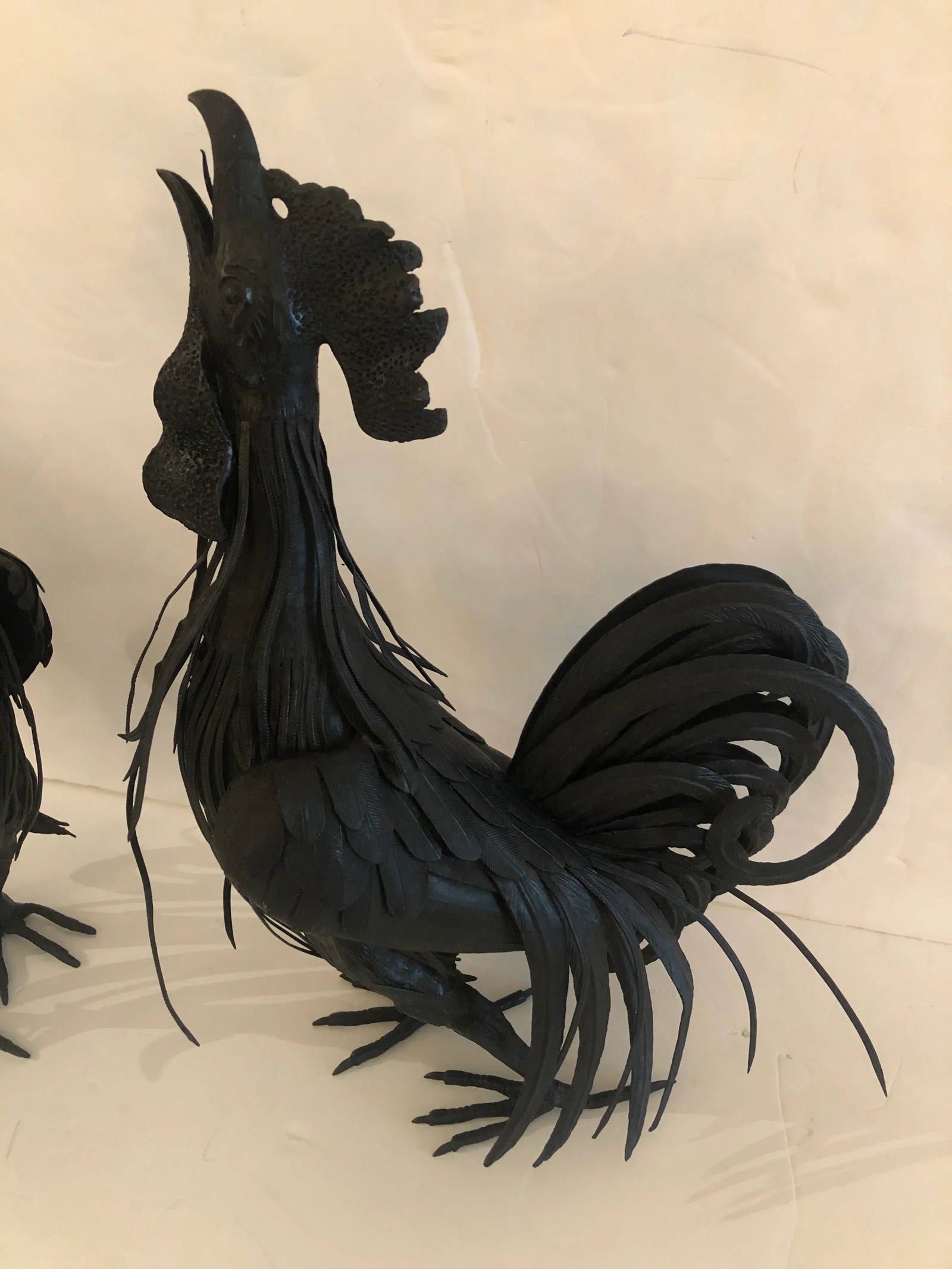 Hand Forged Iron Rooster Sculptures -A Pair - 7