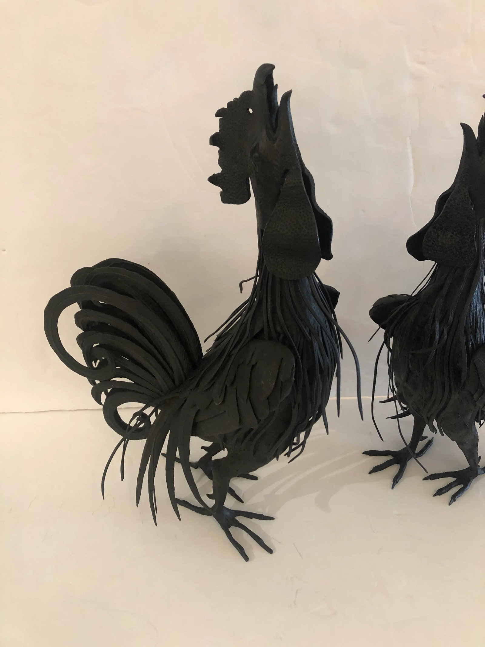 Hand Forged Iron Rooster Sculptures -A Pair - 9