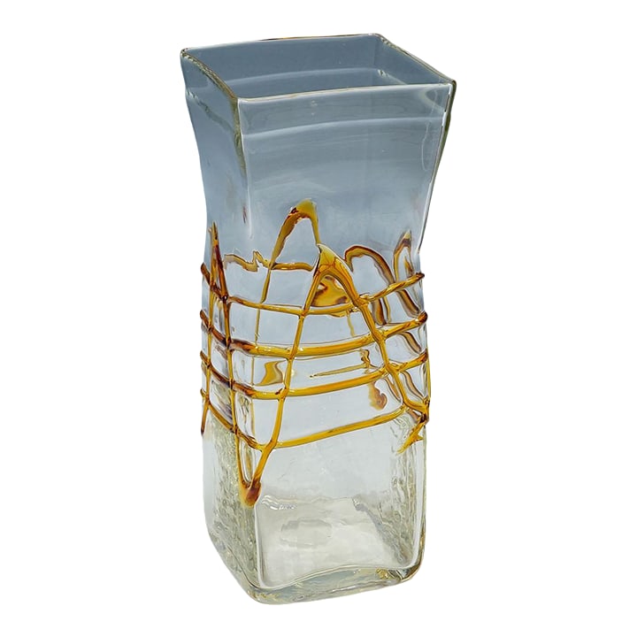 Large Art Glass Vase by Fulvio Bianconi for Mazzega, Venice Murano: Large Art Glass Vase by Fulvio Bianconi for Mazzega, Venice Murano A large art glass vase made of transparent glass with irregular yellow rod decorations. Manufactured in the 1960s by Industrie Vetrar