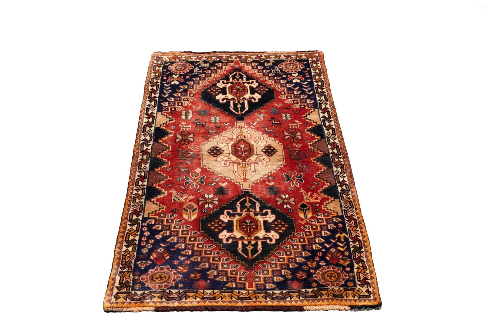 1970s Hand-Knotted Persian Qashqai Rug 2'8" X 5'4" - 3