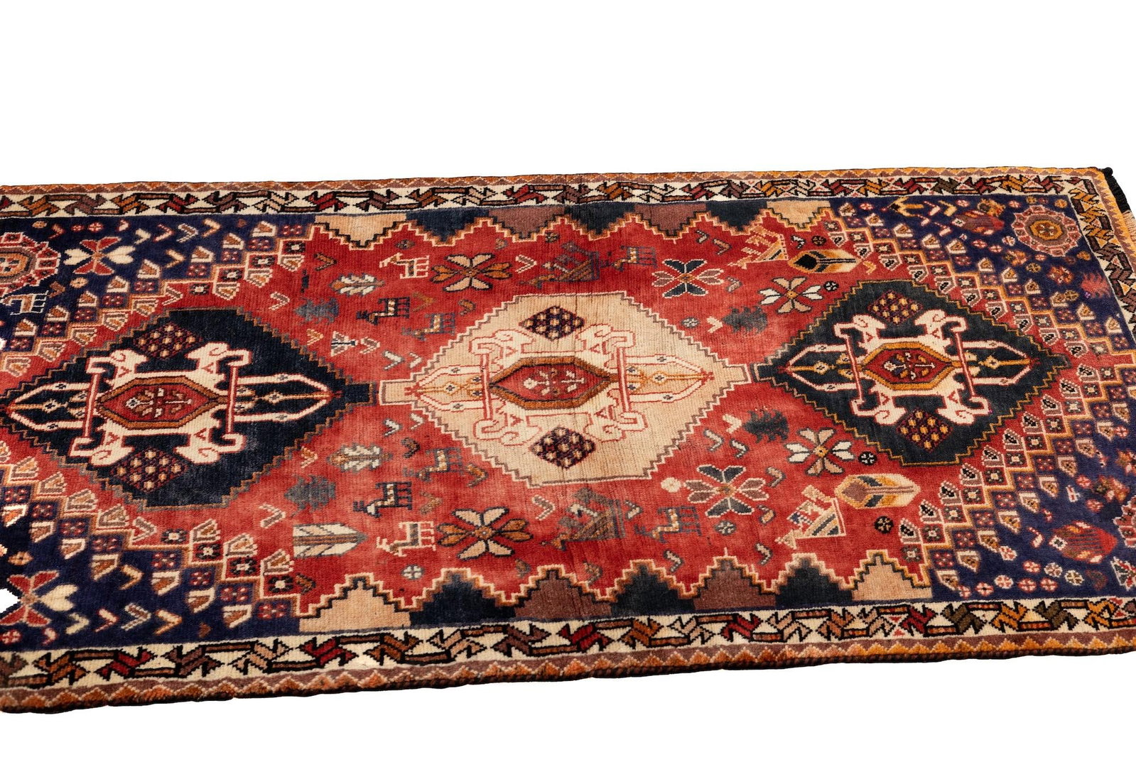 1970s Hand-Knotted Persian Qashqai Rug 2'8" X 5'4" - 7