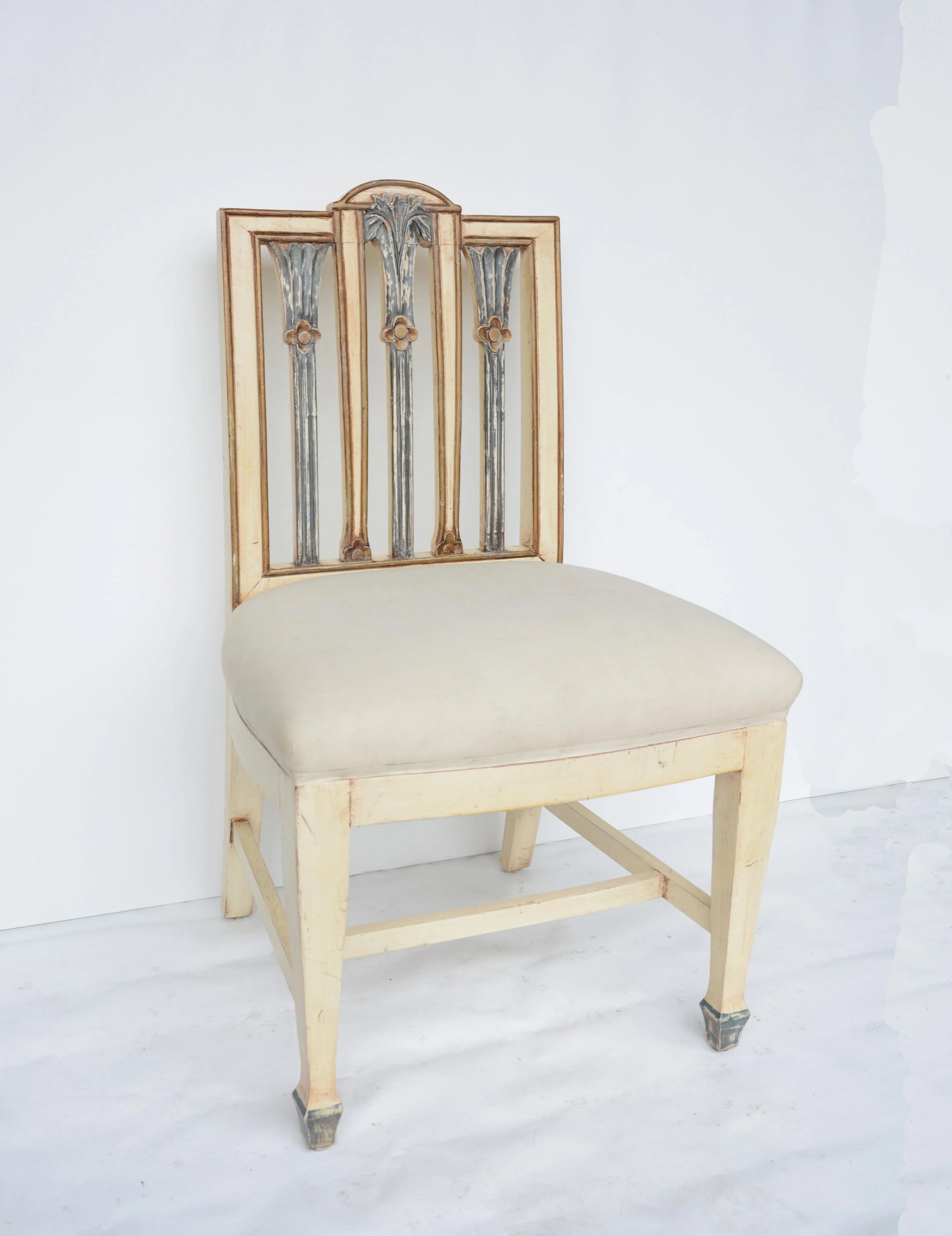 Vintage Hand-Carved Wooden Dining Chair Wrapped in Muslin - 2