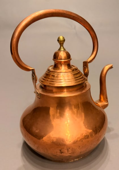 18th Century Flemish Antique Copper Teapot, Hand Wrought With Brass Finial, Circa 1780 - 2