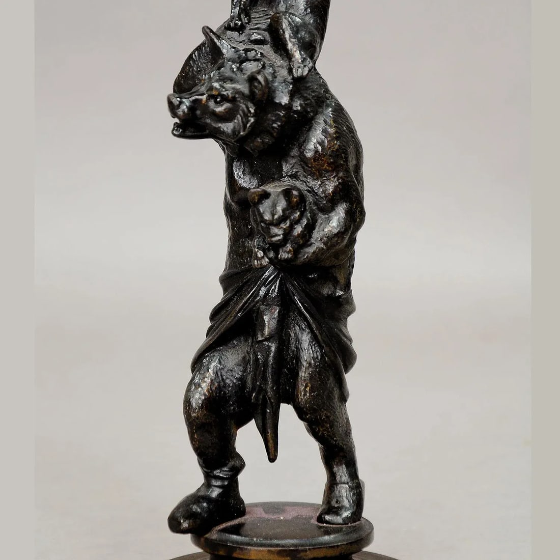 1860s Victorian Casted Iron Candle Stick With Bears - 3