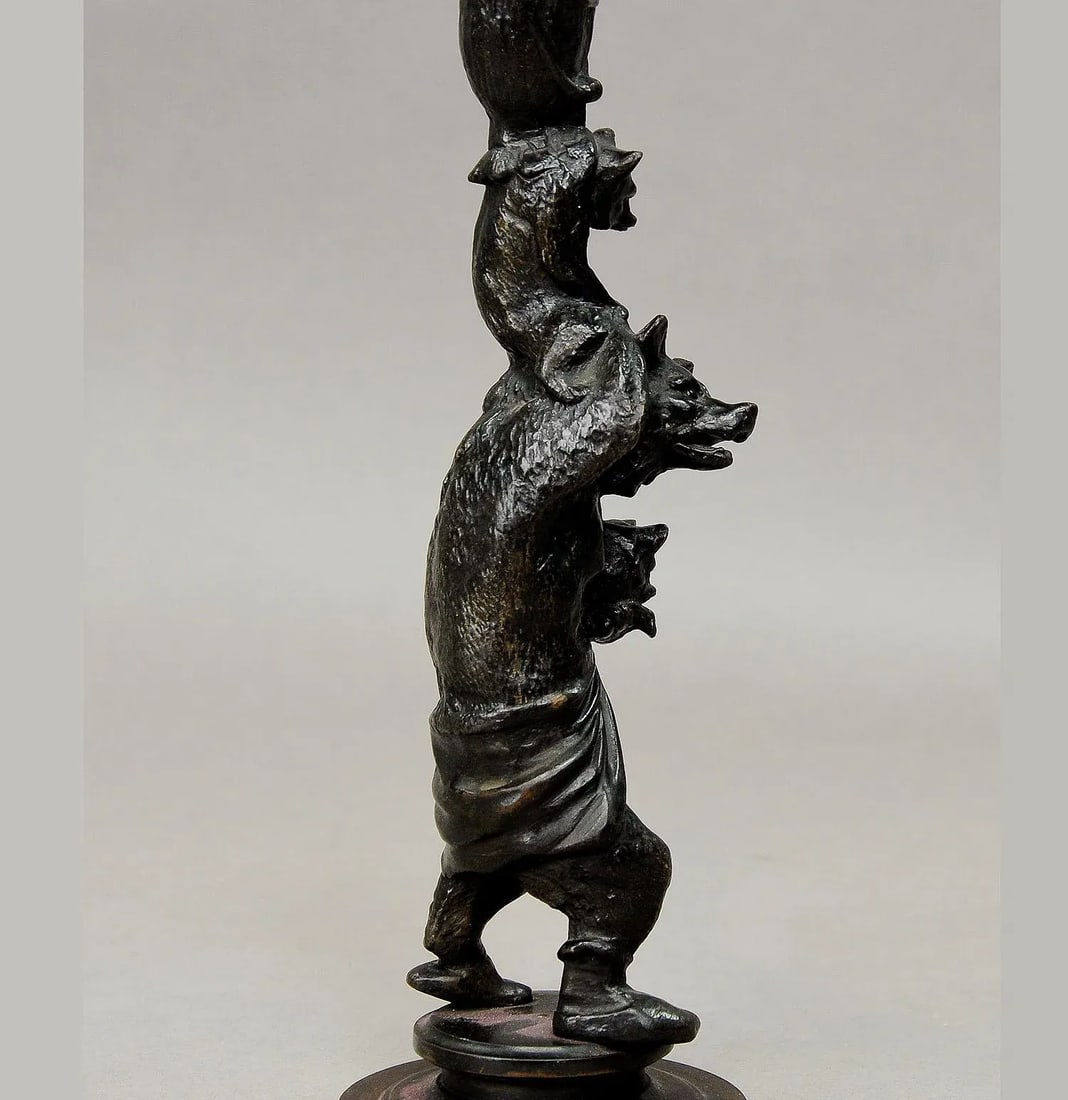 1860s Victorian Casted Iron Candle Stick With Bears - 4