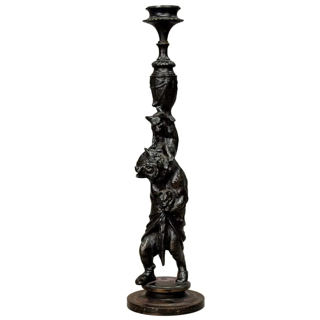 1860s Victorian Casted Iron Candle Stick With Bears - 7