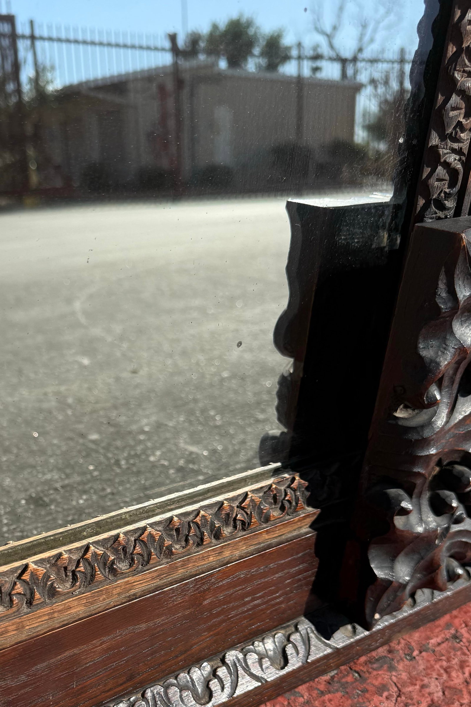 Large Antique Hand-Carved Oak Black Forest Style Figural Wall Mirror - 13