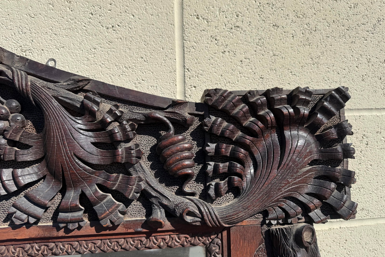 Large Antique Hand-Carved Oak Black Forest Style Figural Wall Mirror - 6