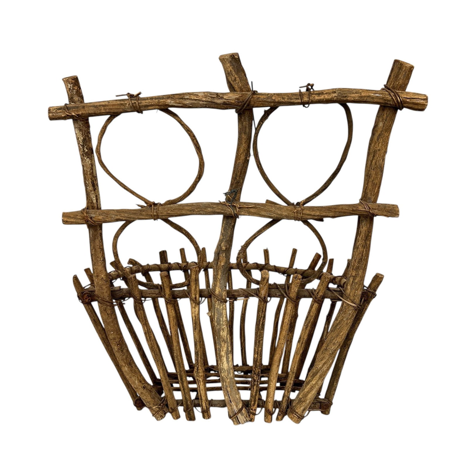 Vintage Farmhouse, Cabin, Lodge, Handmade Twig Flat Back Wall Basket - 3