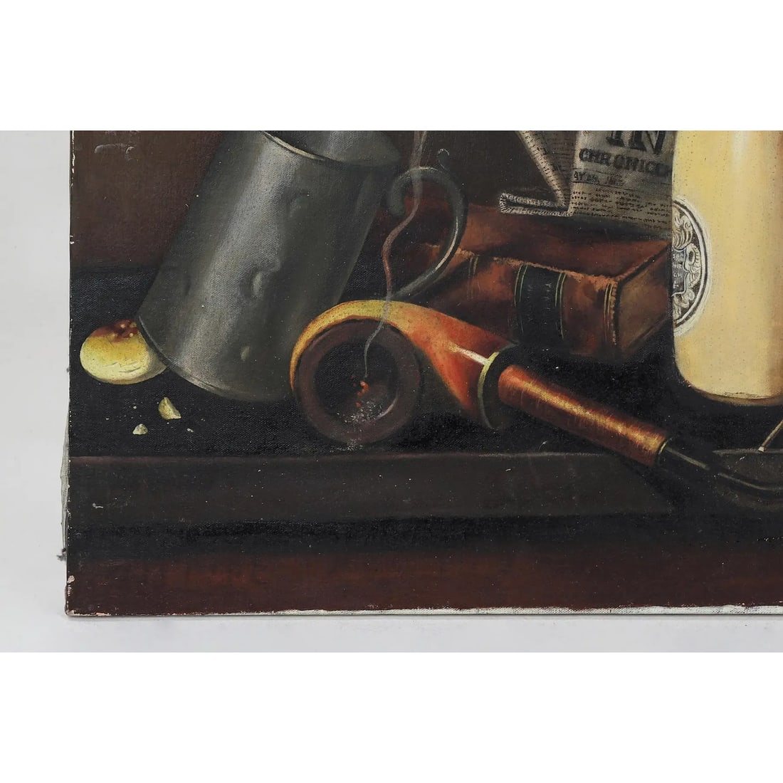 Pipe, Stein, Bottle, and Matches Still Life Painting - 6