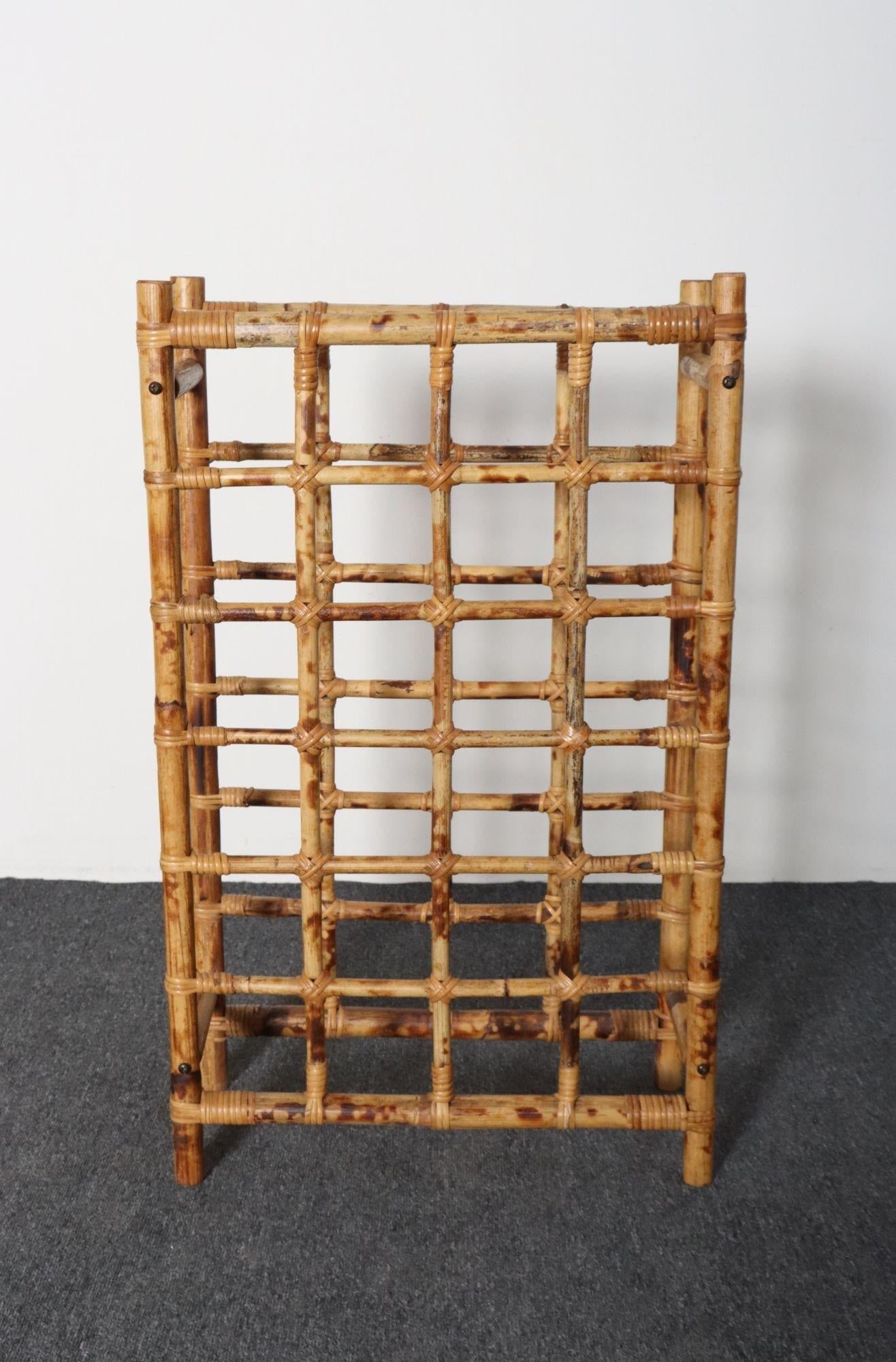 Vintage Bamboo and Rattan 24 Bottle Tabletop of Floor Wine Rack / Stand - 3