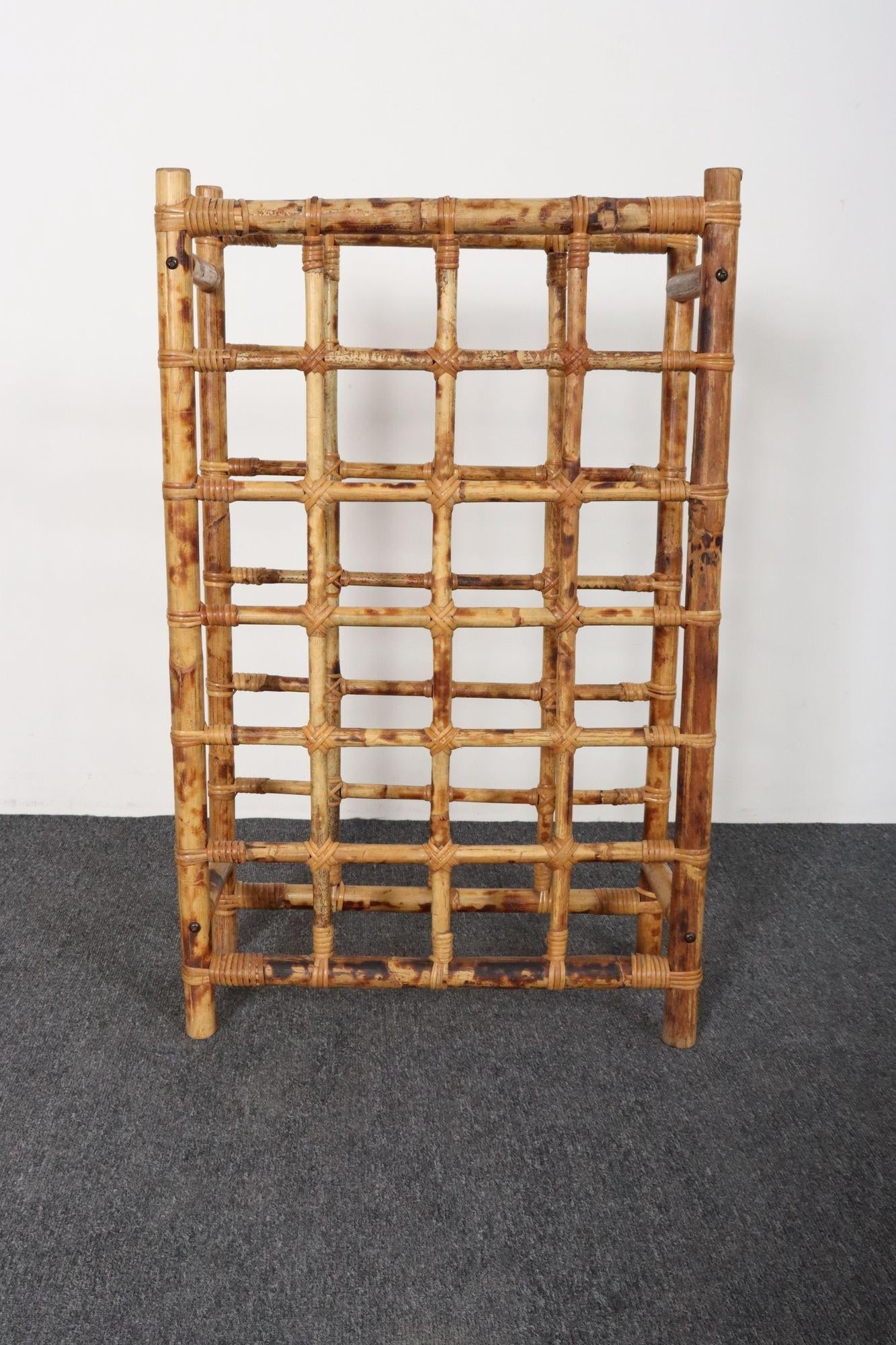 Vintage Bamboo and Rattan 24 Bottle Tabletop of Floor Wine Rack / Stand - 5