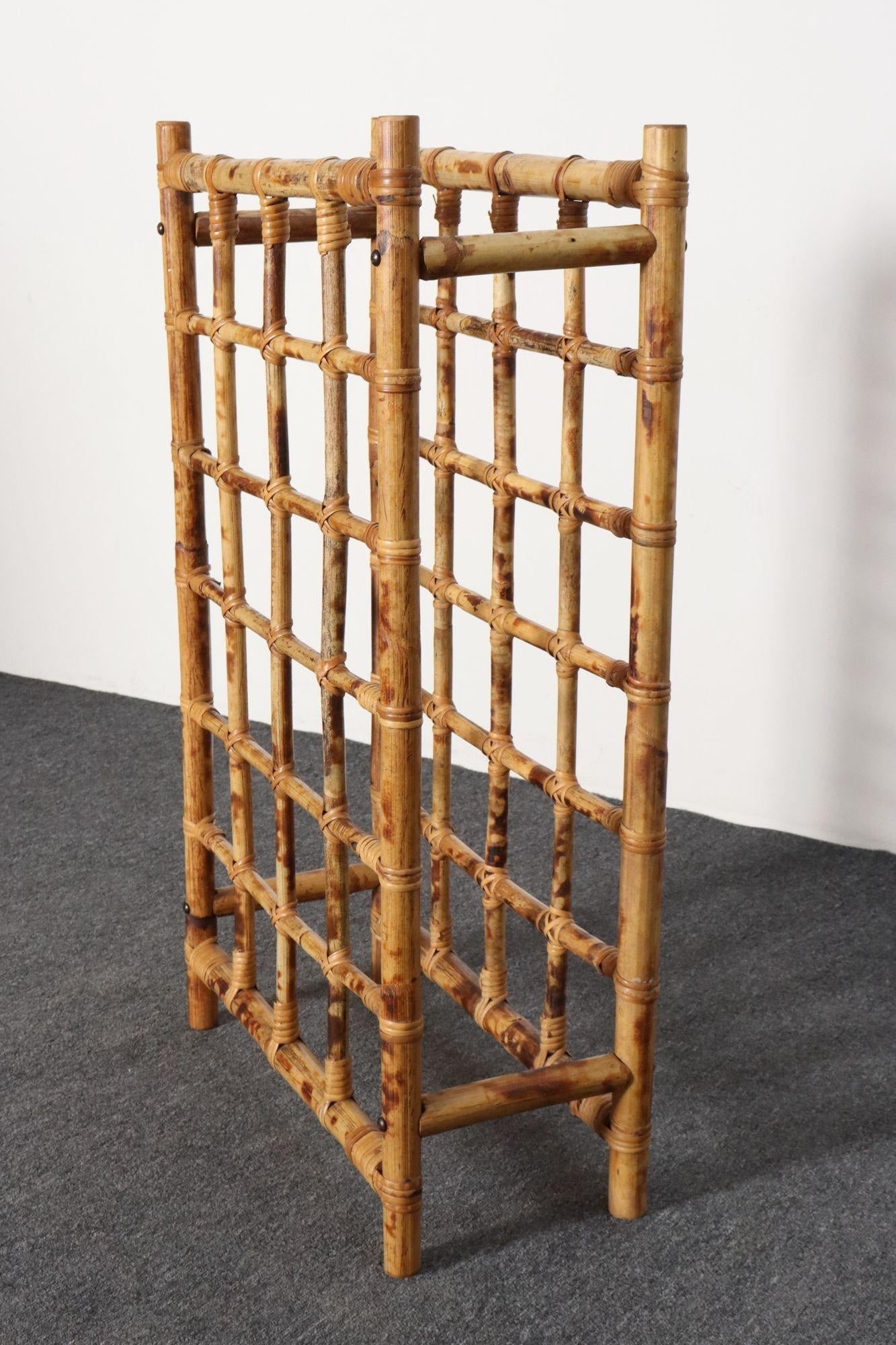 Vintage Bamboo and Rattan 24 Bottle Tabletop of Floor Wine Rack / Stand - 7