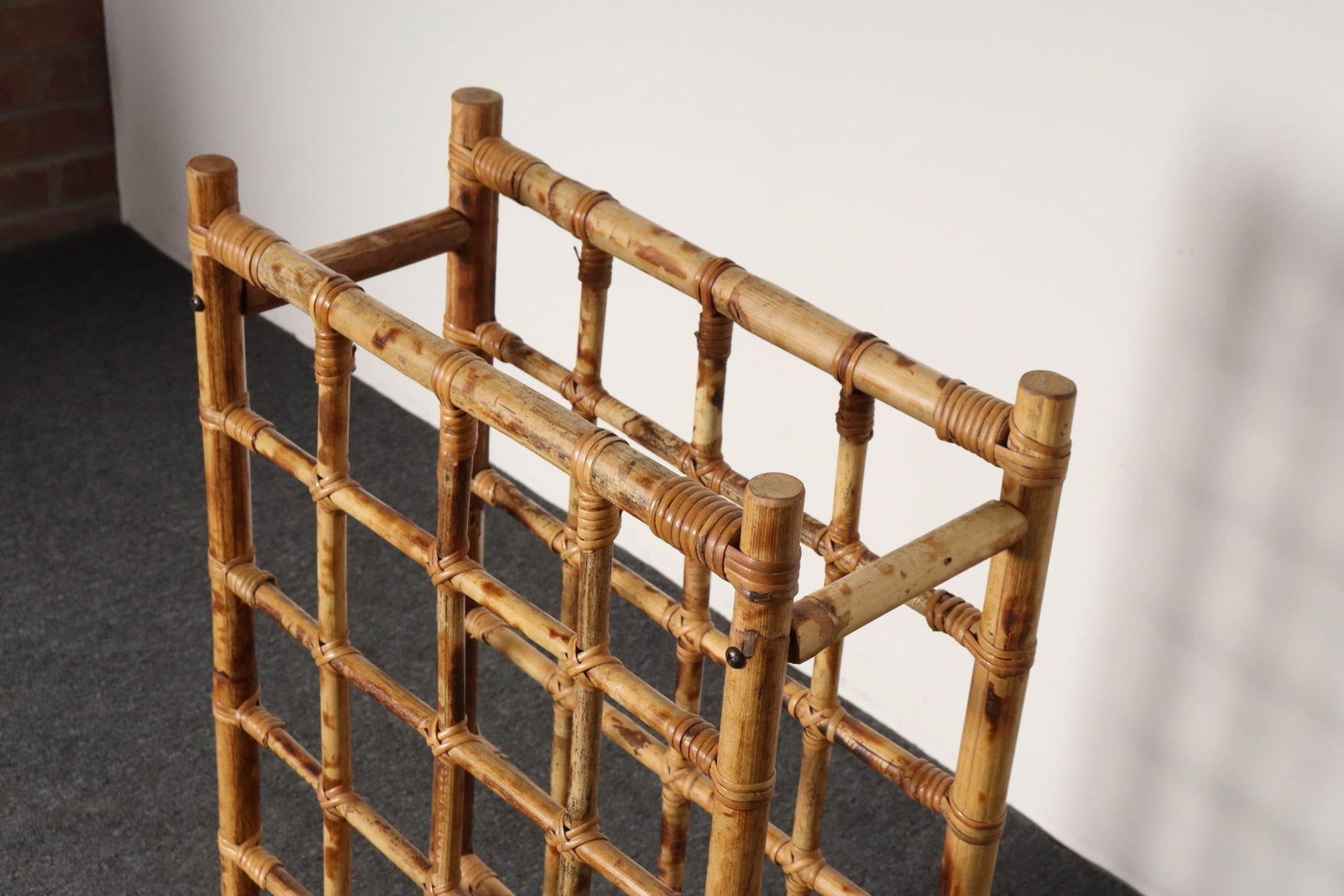 Vintage Bamboo and Rattan 24 Bottle Tabletop of Floor Wine Rack / Stand - 9
