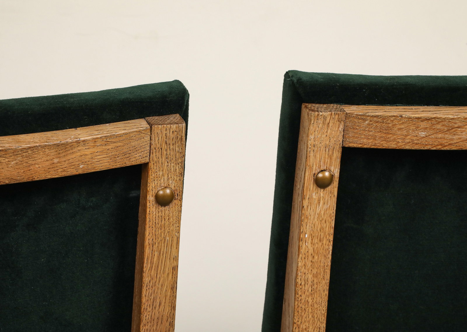 Set of Eight French Oak Dining Chairs in Forest Green Cotton Velvet, C. 1945 - 11