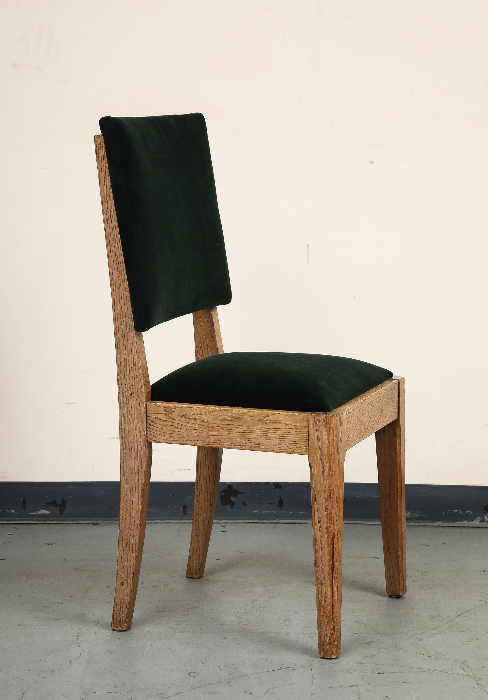 Set of Eight French Oak Dining Chairs in Forest Green Cotton Velvet, C. 1945 - 14