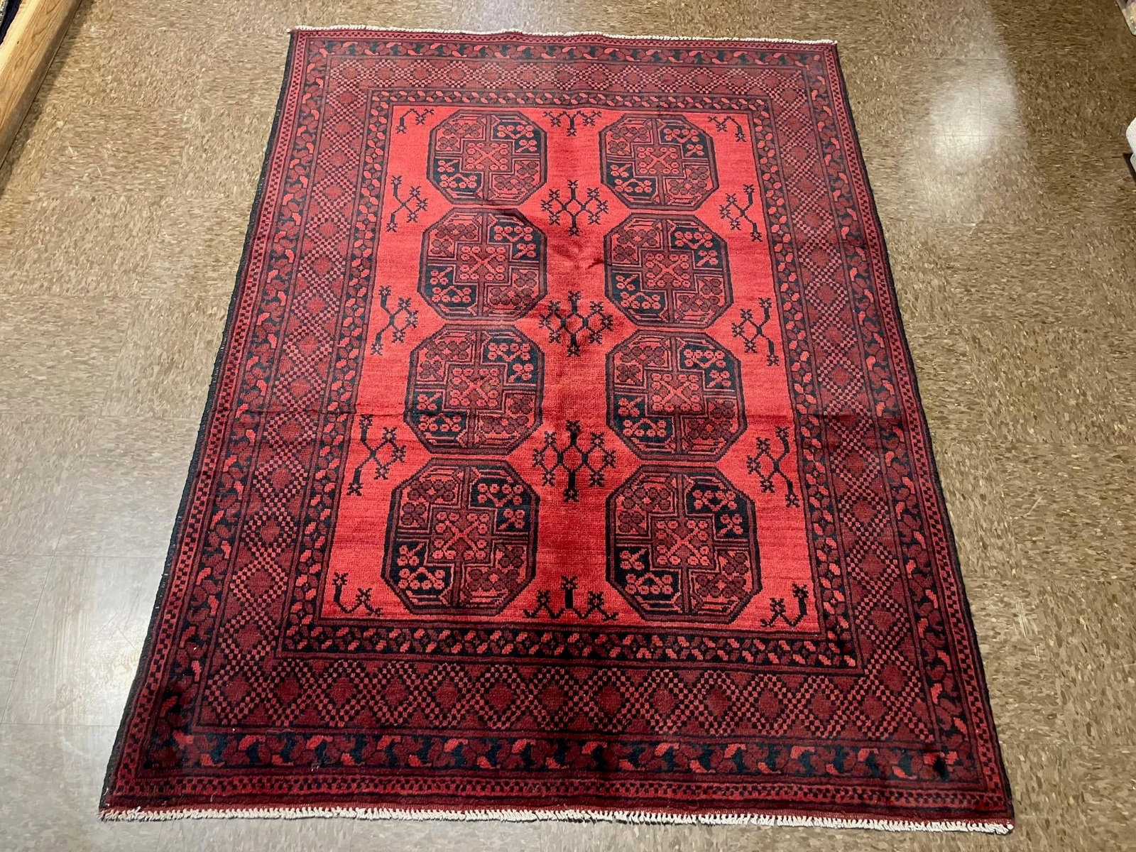 Vintage Afghan Hand-Knotted Rug 4'11" X 6'7" - 2