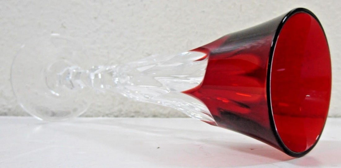 1980s Faberge Xenia Ruby Red Crystal Champagne Flutes - Set of Two With Presentation Box - 10