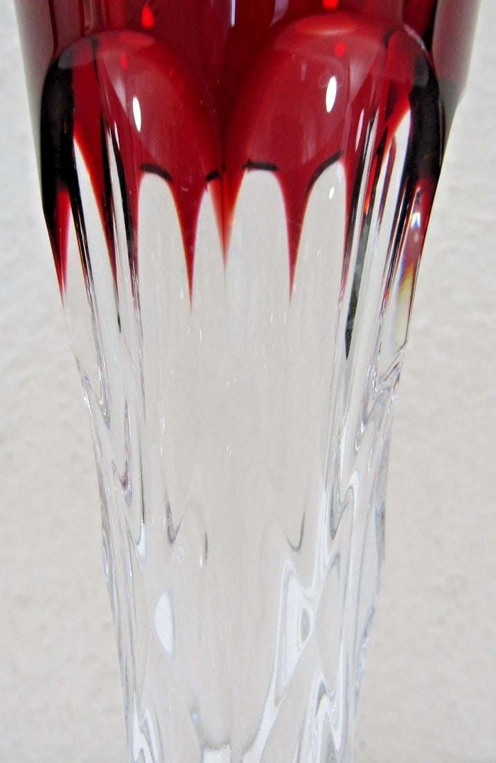 1980s Faberge Xenia Ruby Red Crystal Champagne Flutes - Set of Two With Presentation Box - 7