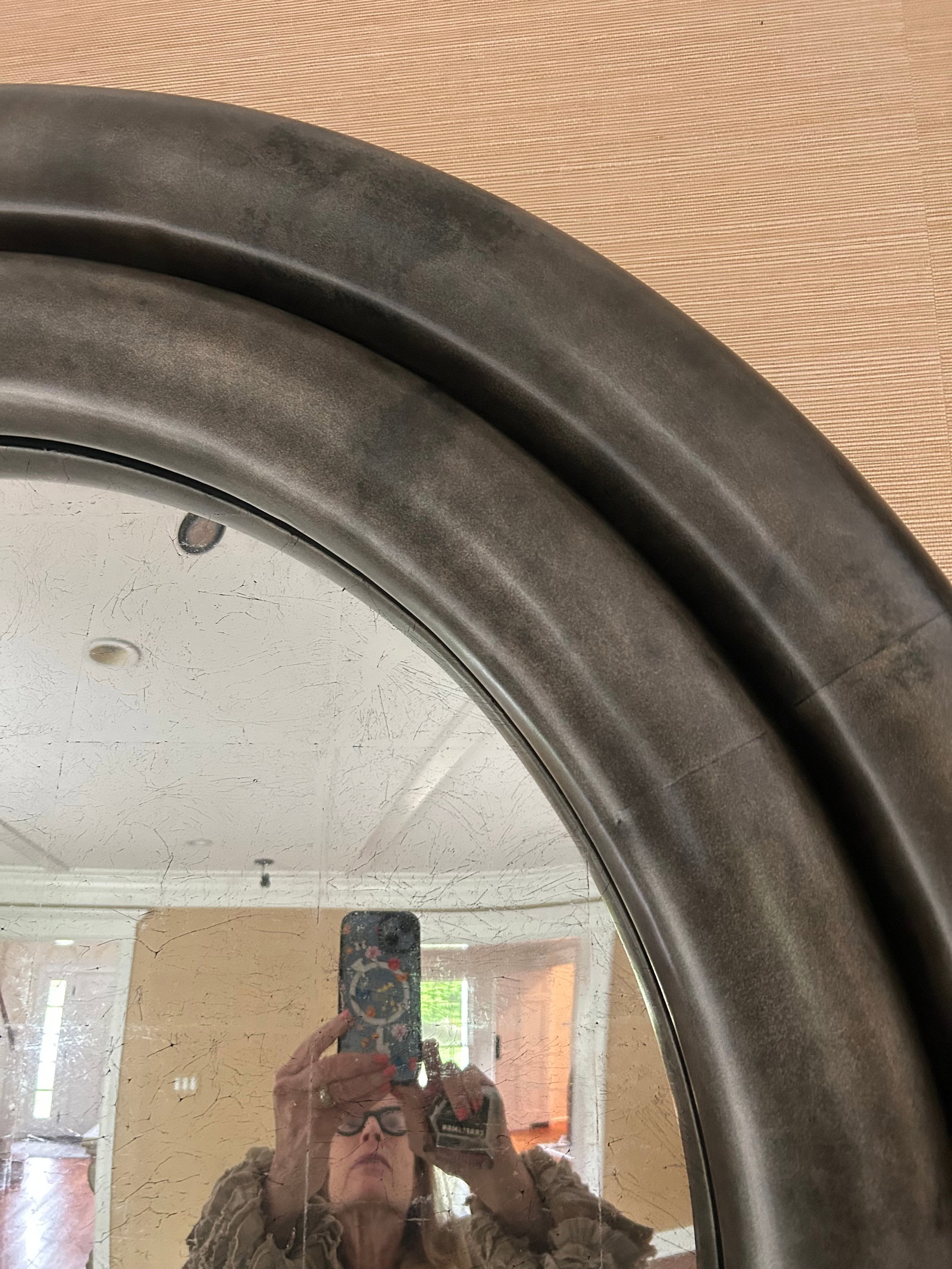Monumental Dark Grey Chunky Round Mirror by Julian Chichester - 4