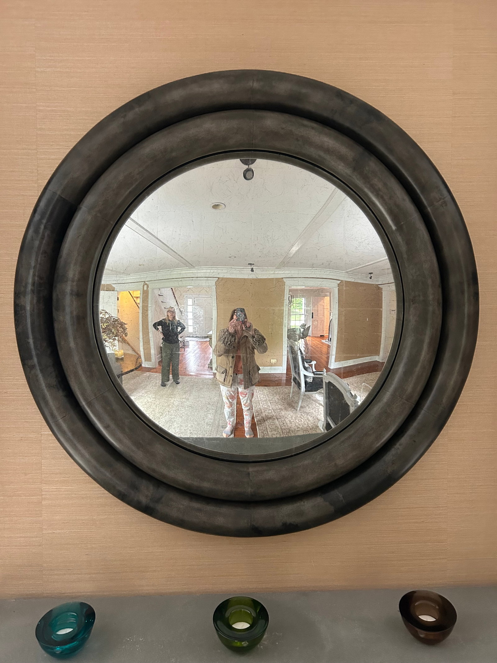 Monumental Dark Grey Chunky Round Mirror by Julian Chichester - 8