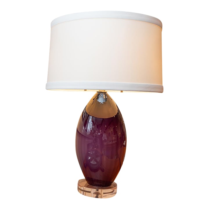 Mottega Purple & Lucite Double Socket Lamp: Mottega lamps are known for their distinctive designs and high-quality craftsmanship. They're created to be both functional and beautiful, adding a touch of elegance and sophistication to any room. Th