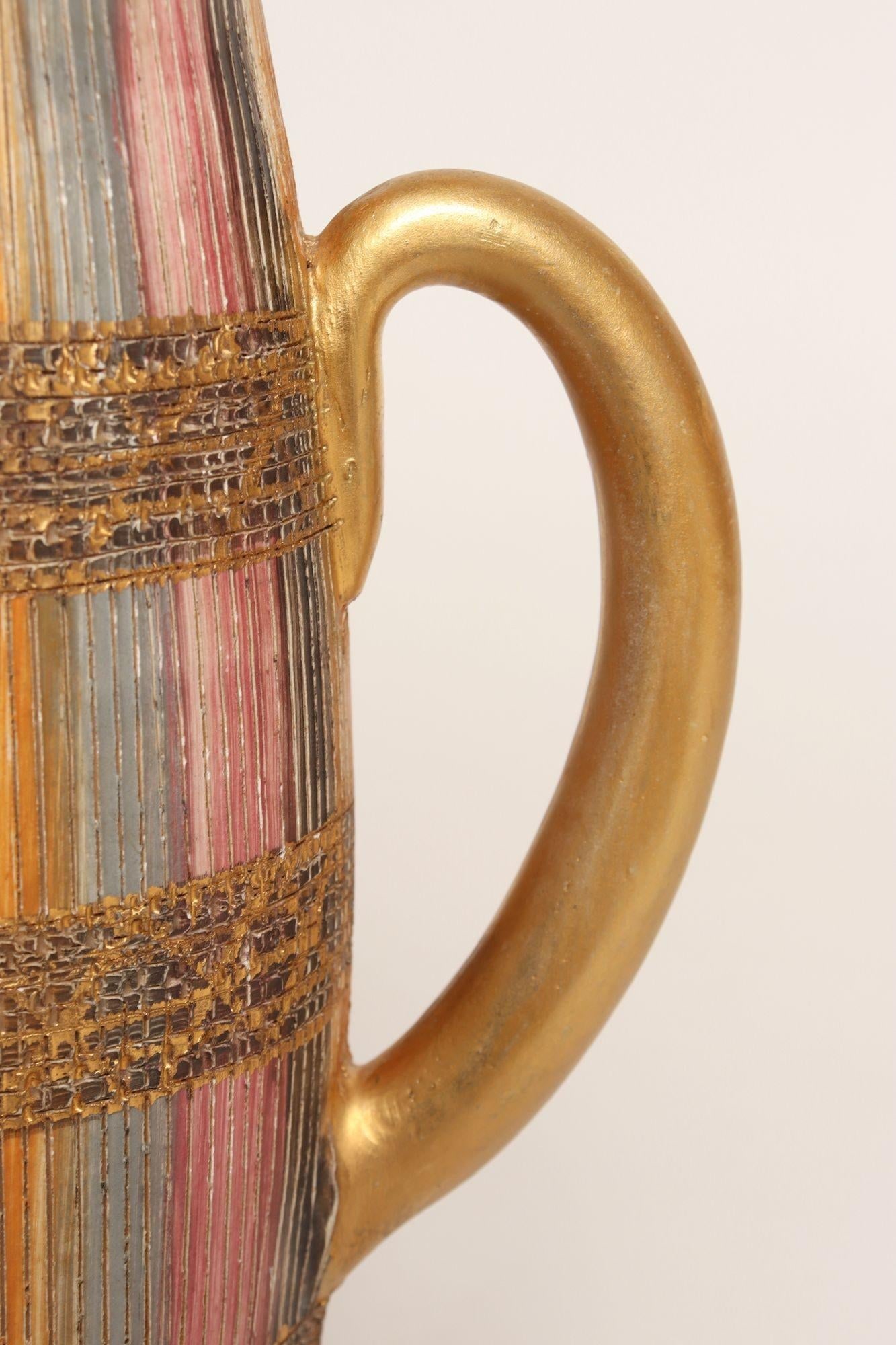 Vintage Italian Modernist Gilt Ceramic "Seta" Pitcher by Aldo Londi for Bitossi - 8