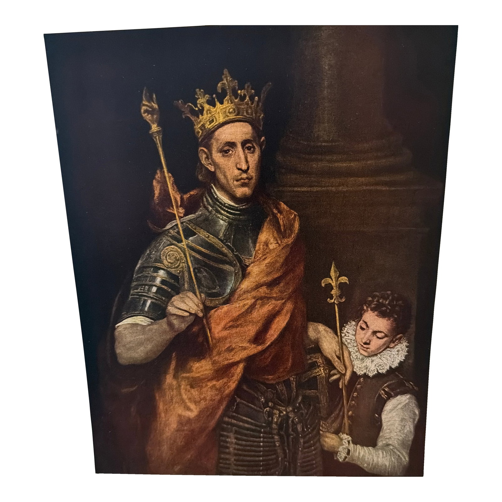 1952 After El Greco First Edition "Saint Louis, King of France" Print: Vintage print of El Greco's famous painting "Saint Louis, King of France" from about 1590. This unframed print was published on heavy paper in the first edition of the art book produced by Harry N.