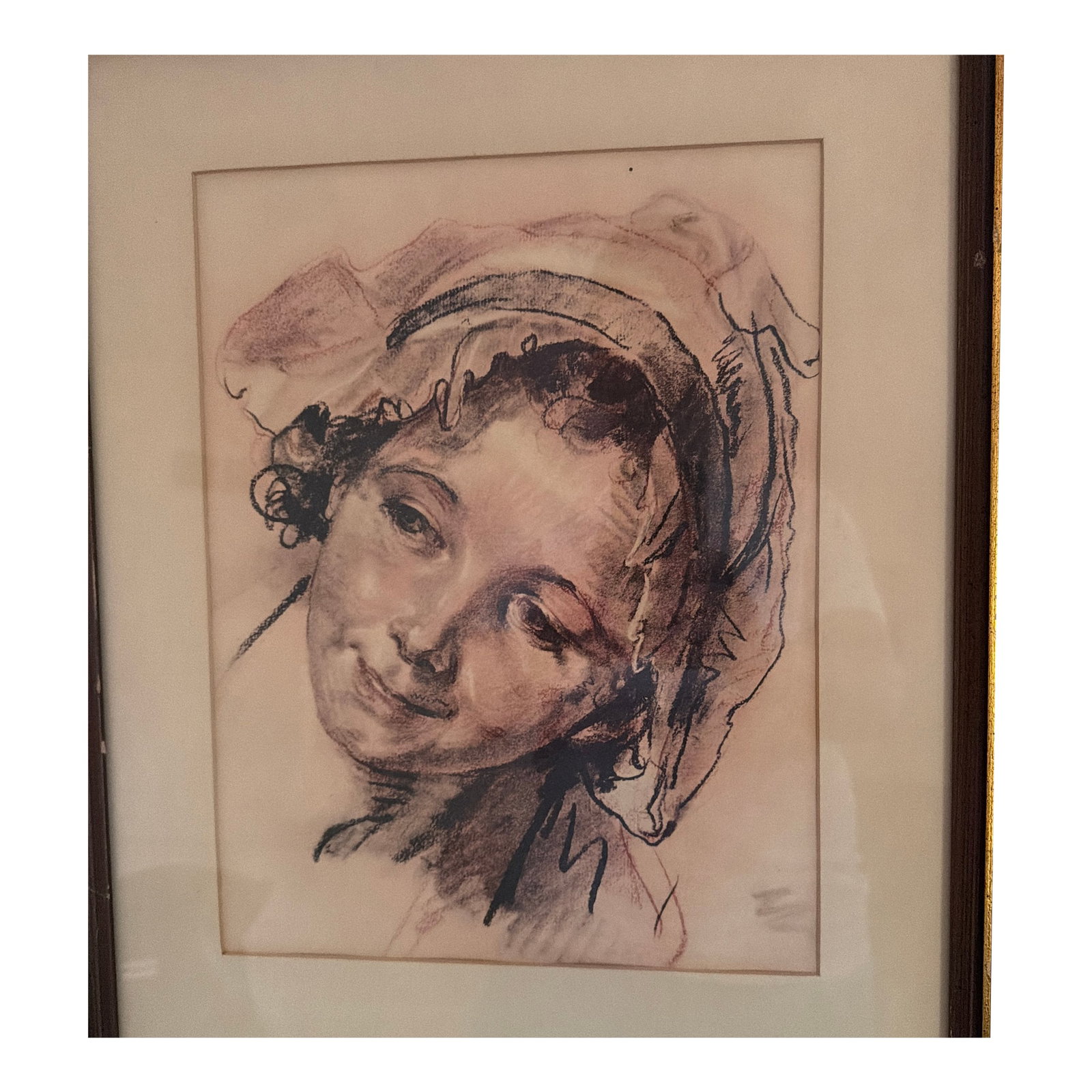 Mid 20th Century After Jean-Baptiste Greuze "Similing Girl": This is a mid century modern framed print of the late 18th century / early 19th century French artist, Jean-Baptiste Greuze. The portrait presents a charming depiction of a smiling girl. Note, there