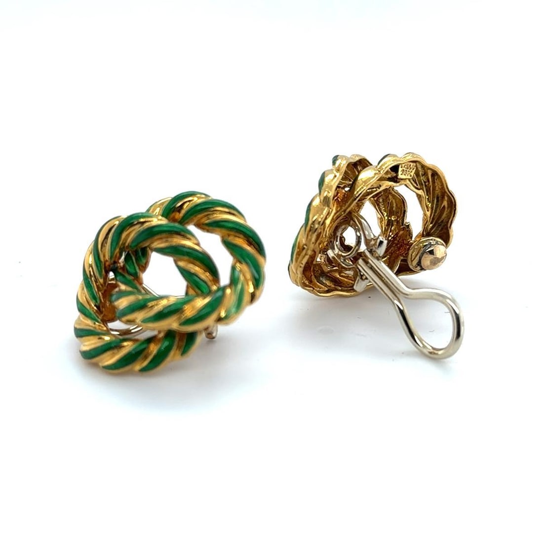 late 20th Century 18k Yellow Gold Enamel Knot Earrings, A Pair - 3