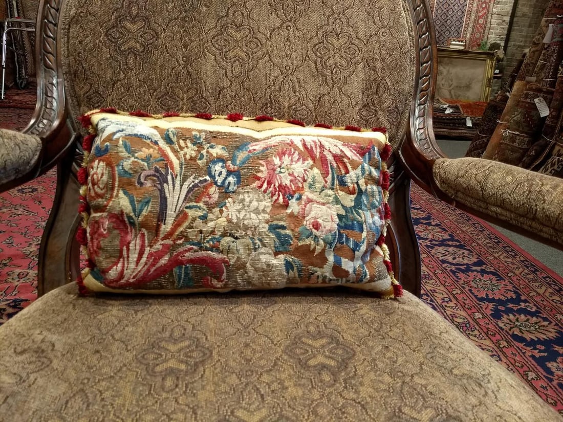 Antique Aubusson Tapestry Pillow Collection, 18th-Century Handwoven French Aubusson Tapestry - 6
