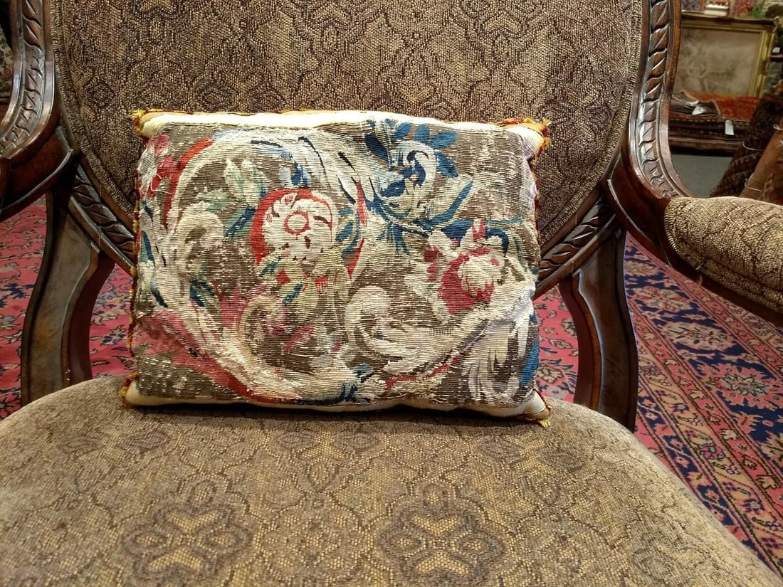 Antique Aubusson Tapestry Pillow Collection, 18th-Century Handwoven French Aubusson Tapestry - 7