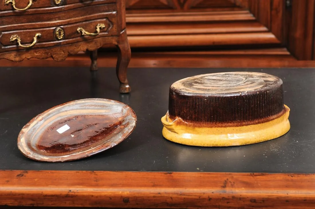 Rustic French 19th Century Covered Pâté Terrine with Brown and Gold Glaze - 6