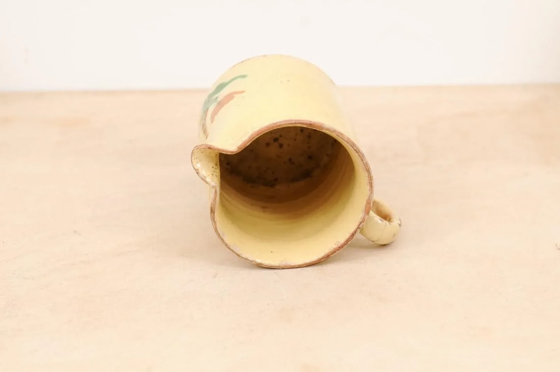 French 19th Century Cream Glazed Terracotta Pitcher with Floral Décor - 10