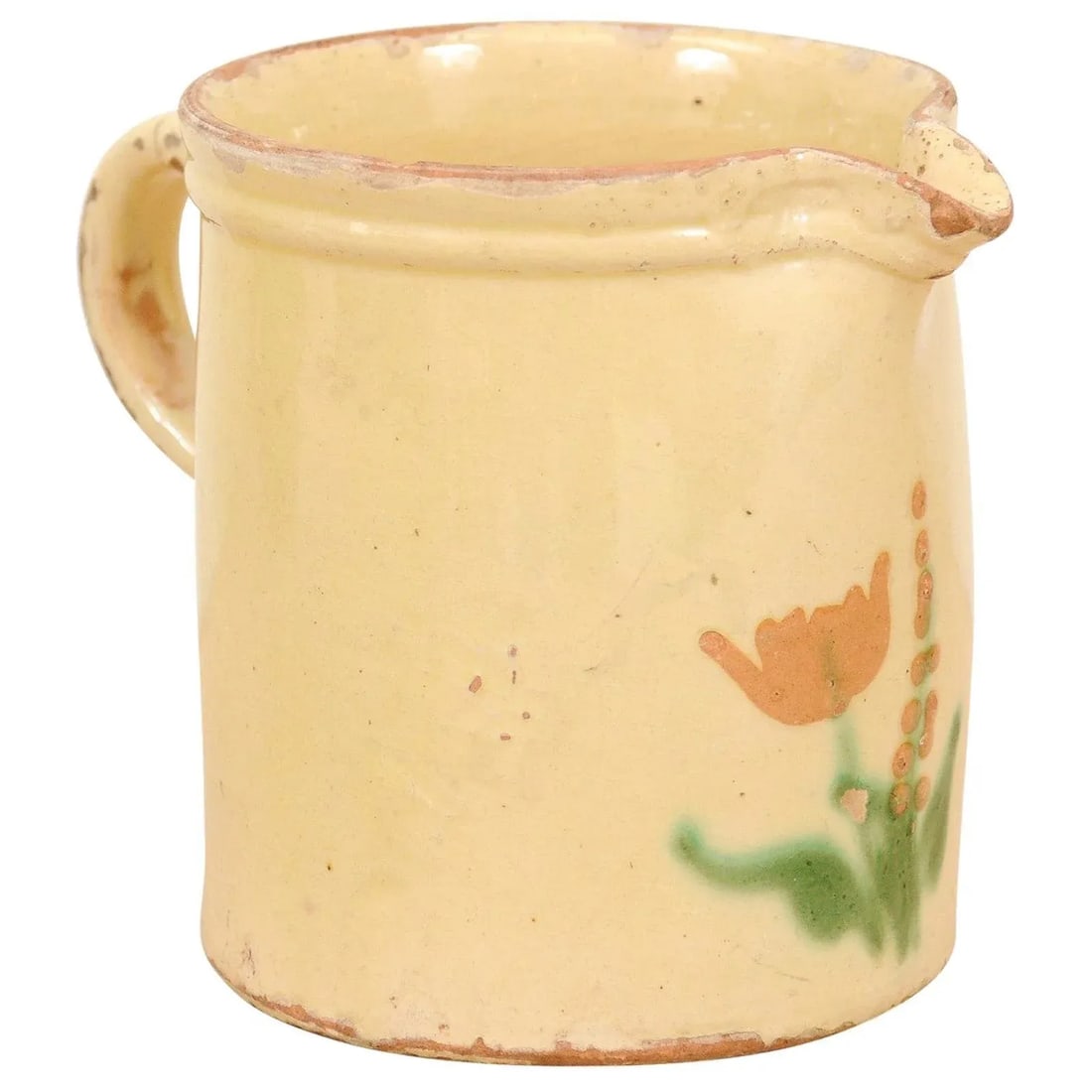 French 19th Century Cream Glazed Terracotta Pitcher with Floral Décor - 12