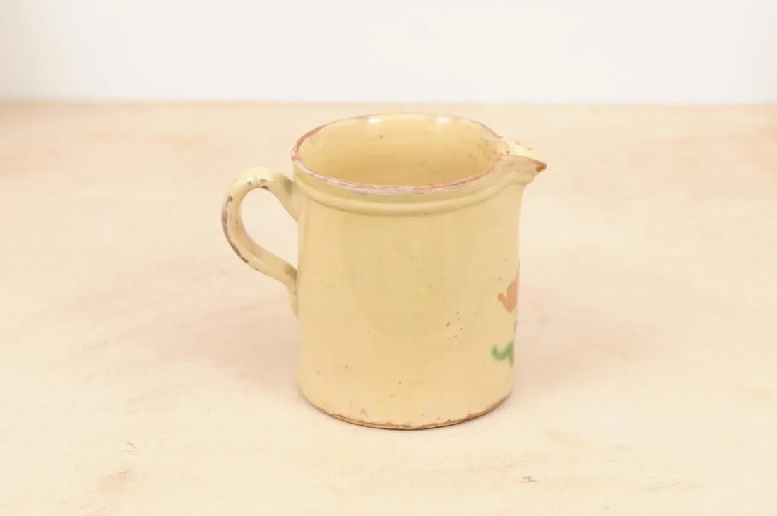 French 19th Century Cream Glazed Terracotta Pitcher with Floral Décor - 4