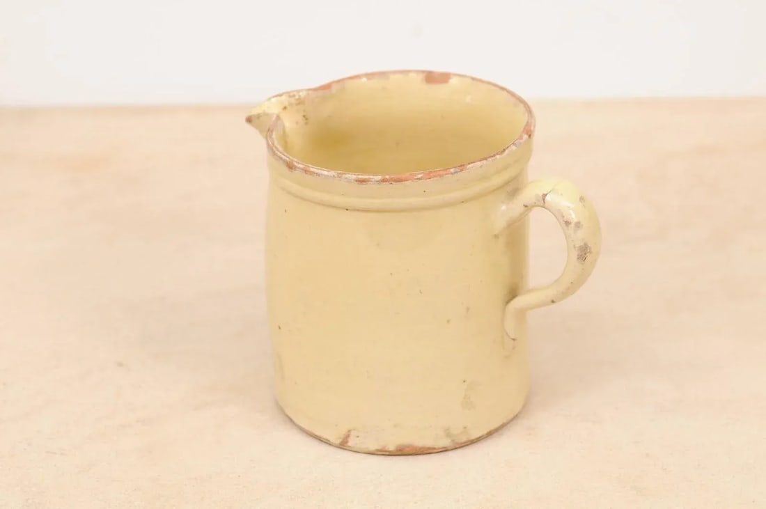 French 19th Century Cream Glazed Terracotta Pitcher with Floral Décor - 6