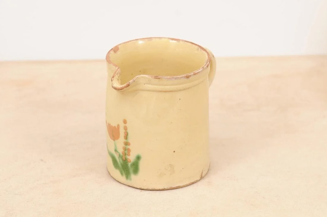 French 19th Century Cream Glazed Terracotta Pitcher with Floral Décor - 8