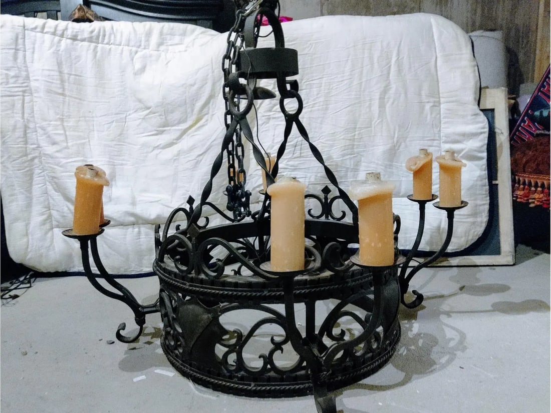 1940s Gothic Medieval Wrought Iron Eight Candle Chandelier - 2