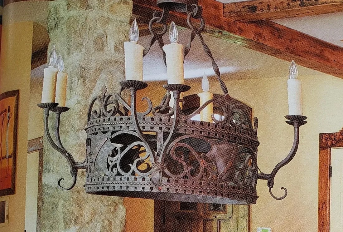 1940s Gothic Medieval Wrought Iron Eight Candle Chandelier - 3