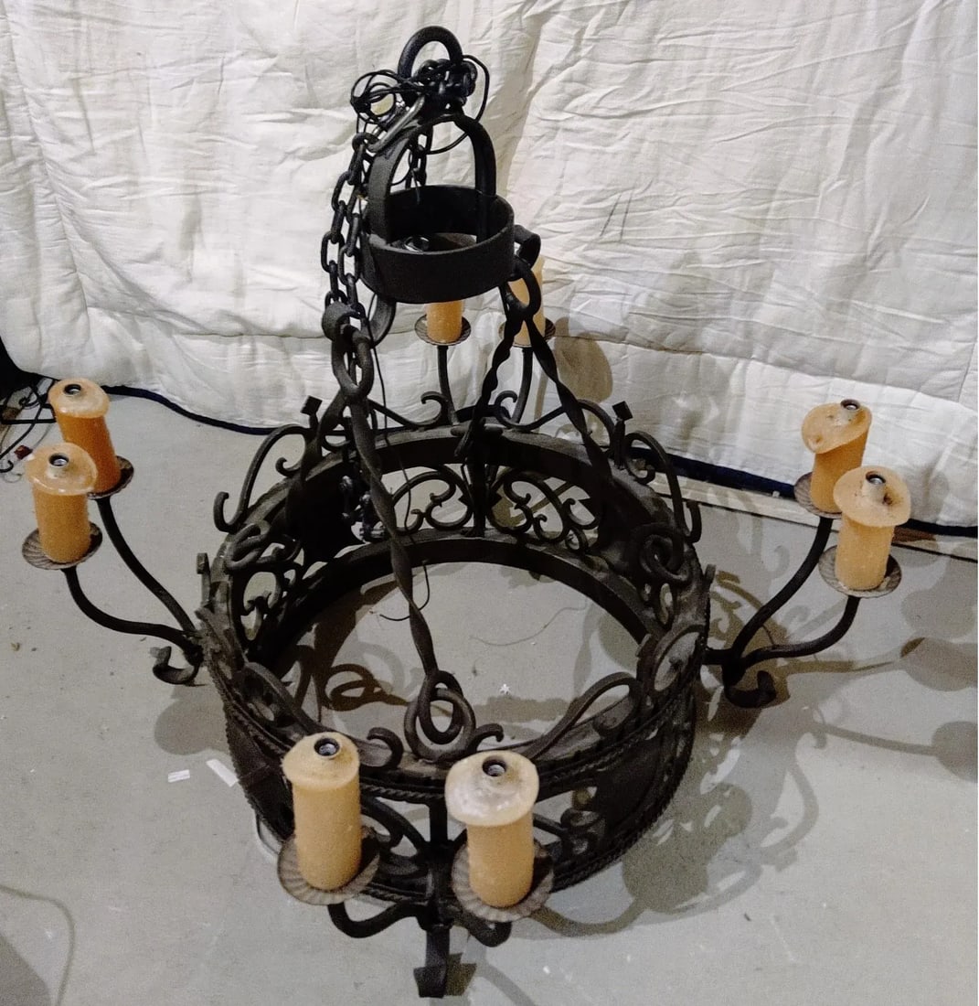 1940s Gothic Medieval Wrought Iron Eight Candle Chandelier - 5