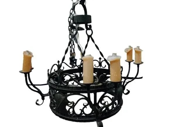 1940s Gothic Medieval Wrought Iron Eight Candle Chandelier - 7