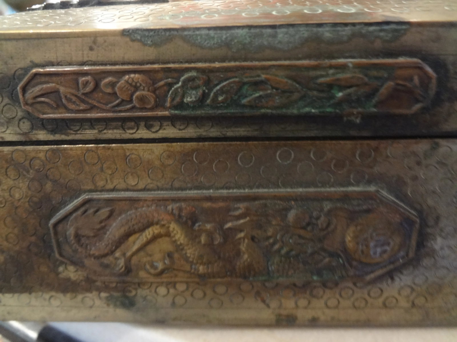 Antique Chinese Brass Decorative Box With Jade Medallion - 10