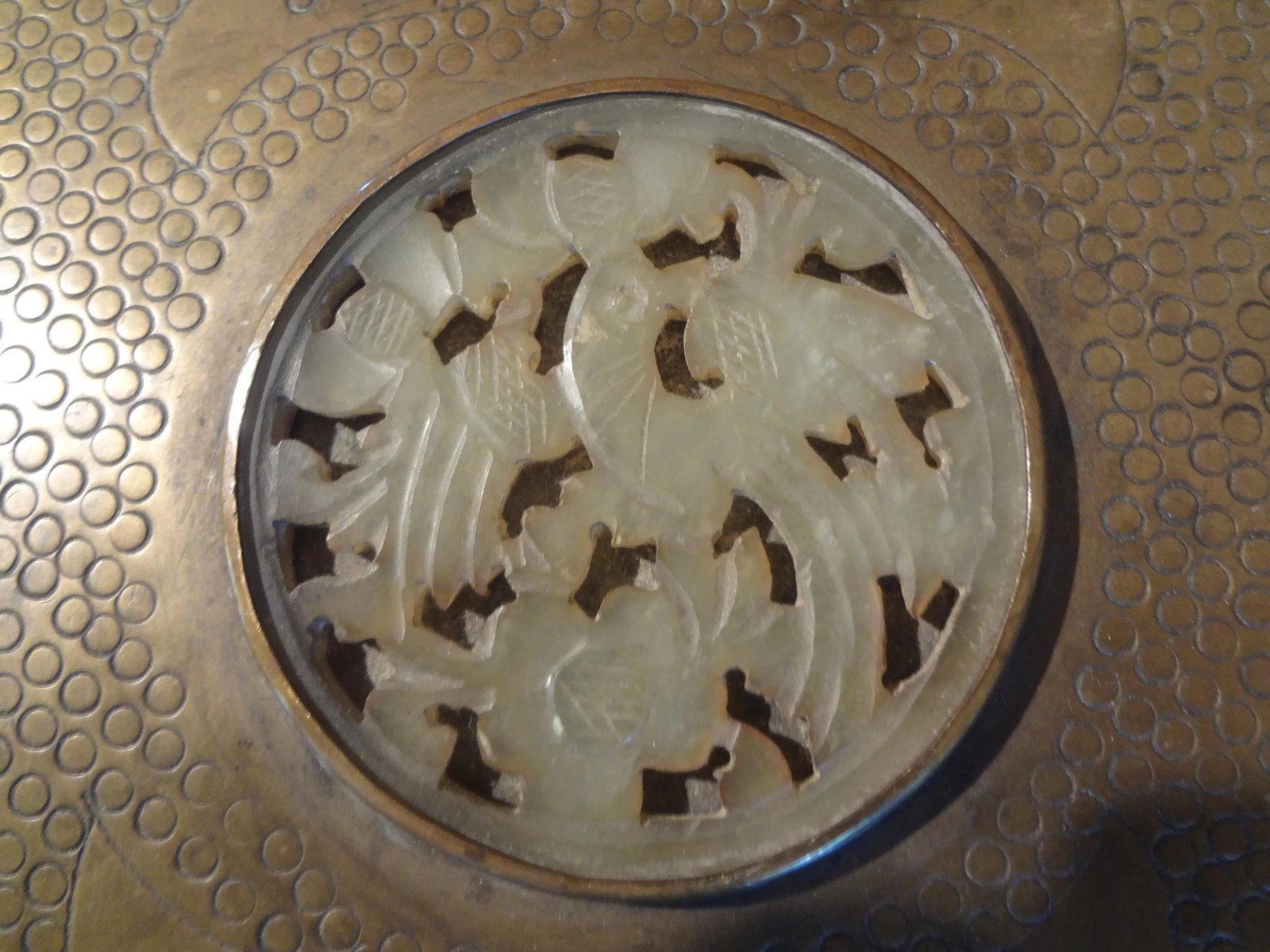 Antique Chinese Brass Decorative Box With Jade Medallion - 6