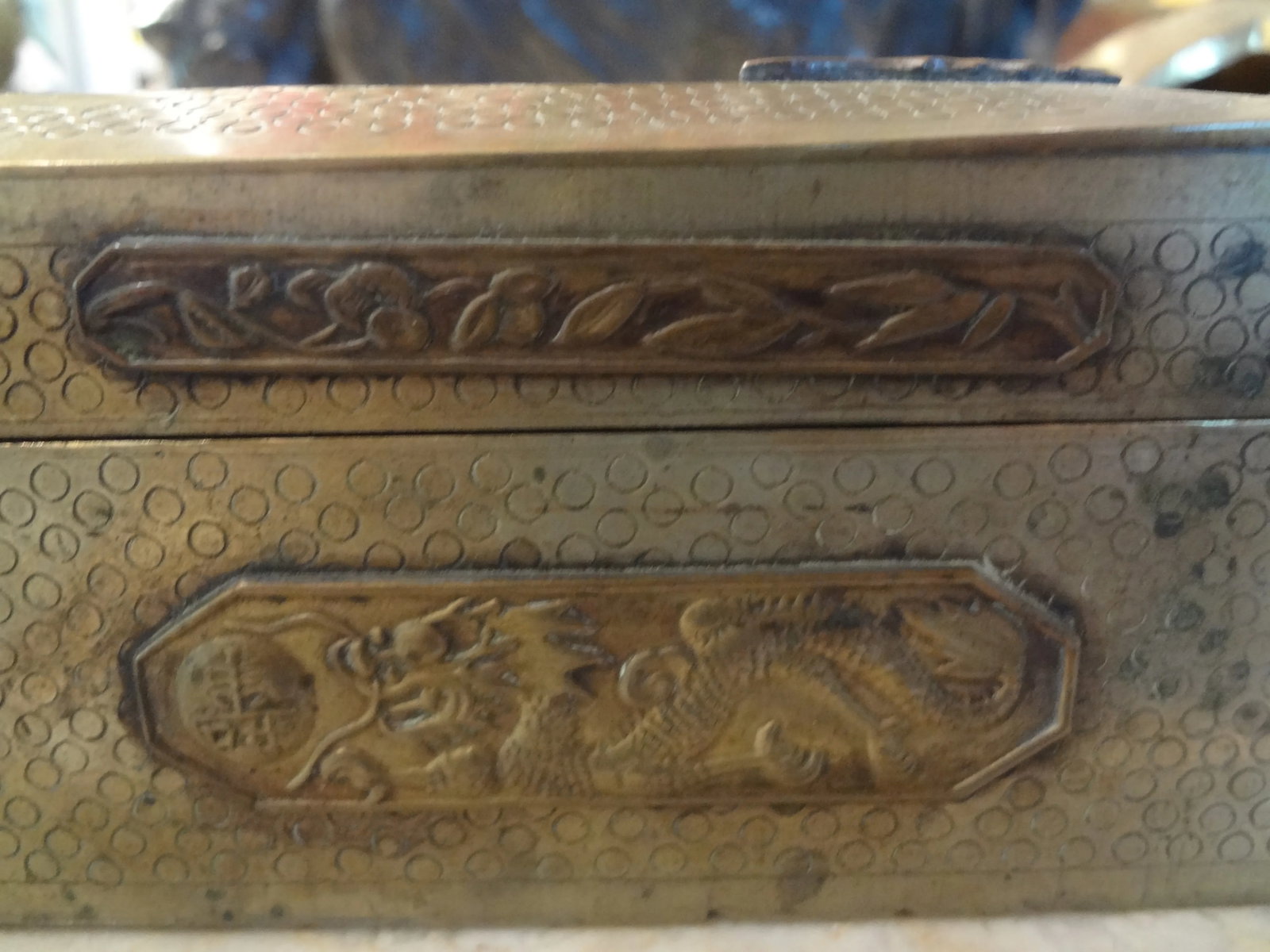Antique Chinese Brass Decorative Box With Jade Medallion - 8