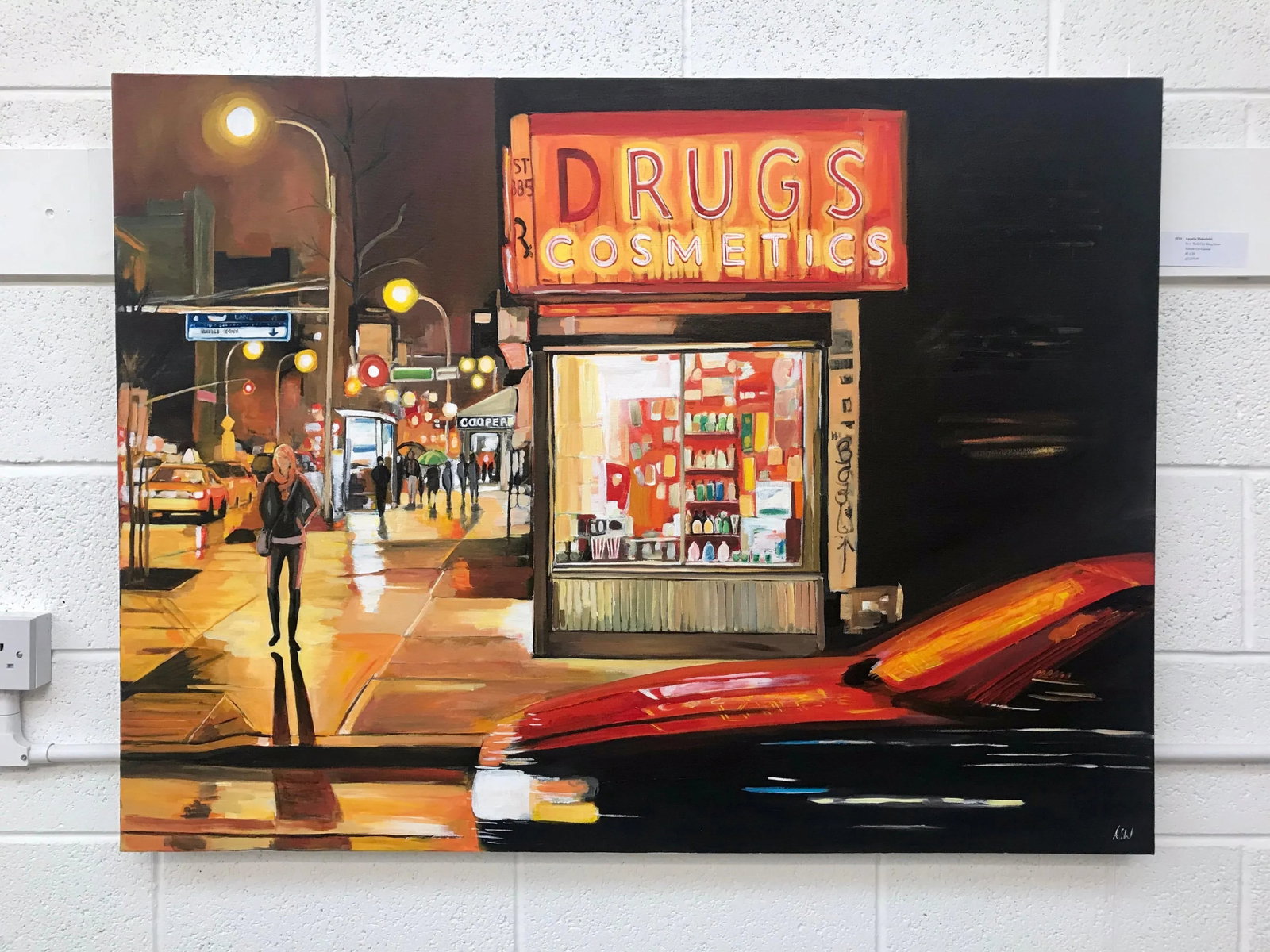 New York City Street Corner Painting With Female Figure at Night by Leading British Urban Landscape - 3