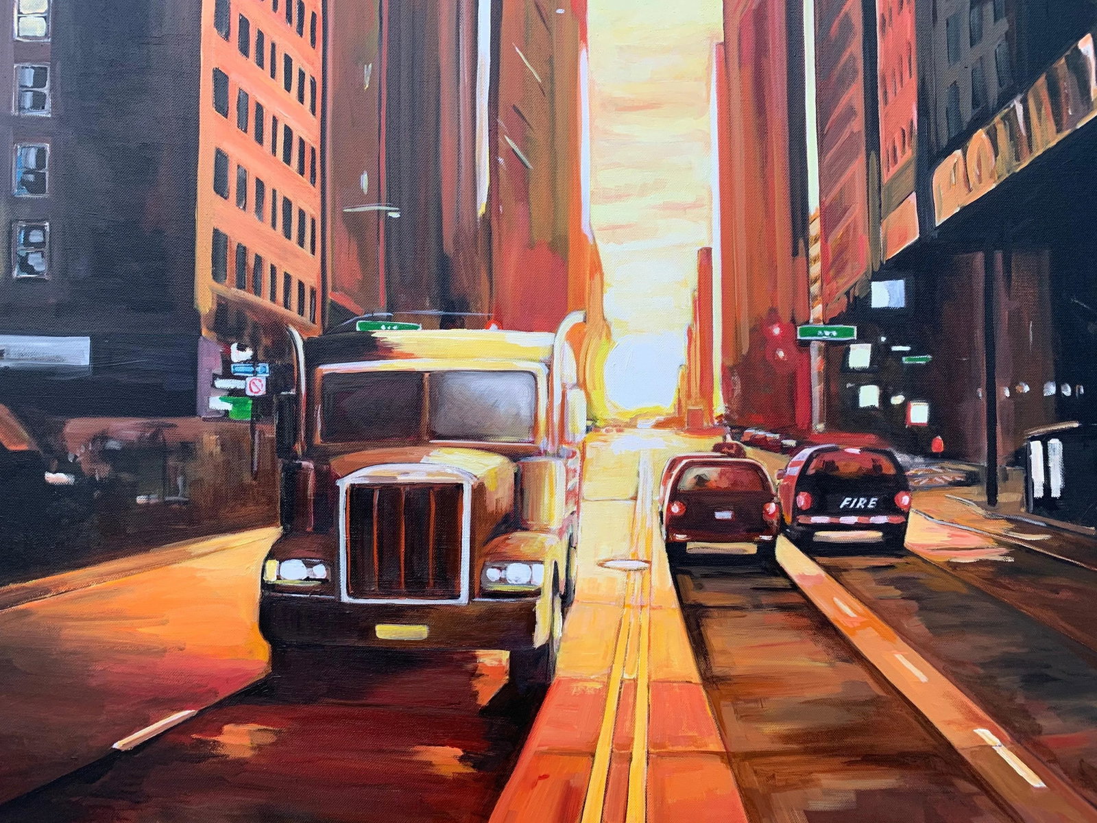 Manhattan Henge Truck New York City Sunset by Contemporary British Urban Landscape Artist - 5