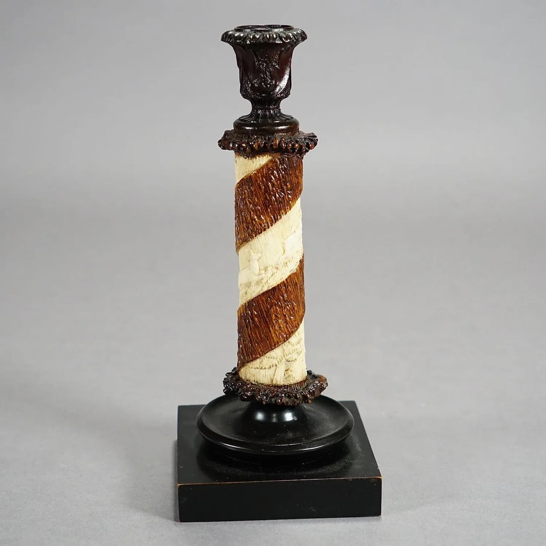 Pair of Victorian Antler Candle Holders With Fine Carvings, Germany Ca. 1880 - 3